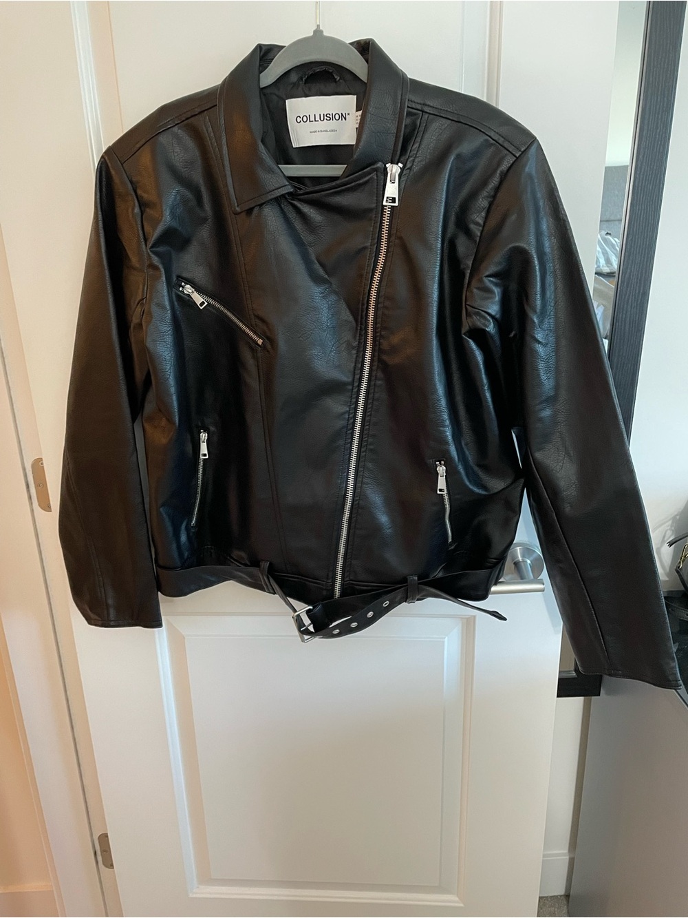 Collusion Black Faux Leather Biker Jacket